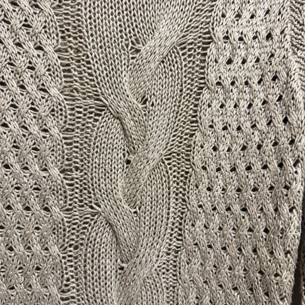 Womens Tan Cable Knit Open Weave 3/4 Sleeve Sweater Top M - Picture 3 of 10